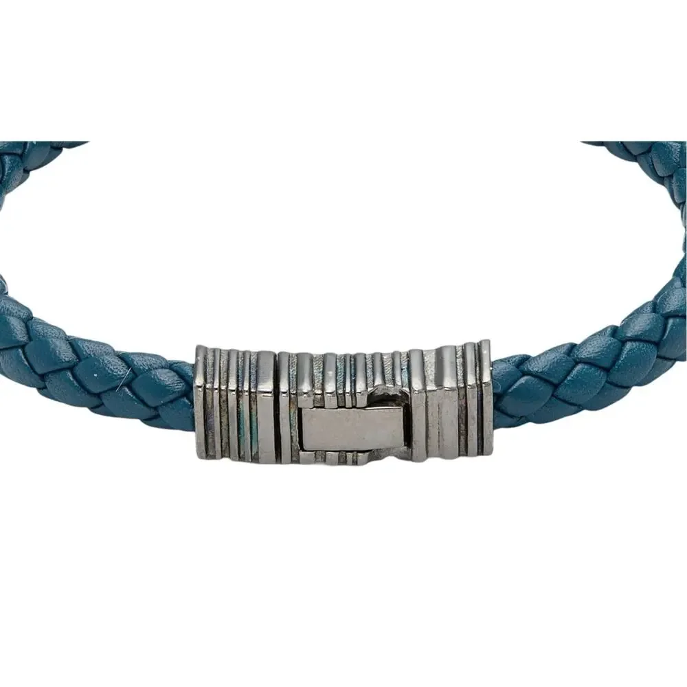 $595 NEW Men's Ermenegildo Zegna Black Rhodium Plated Silver & Braided Bracelet